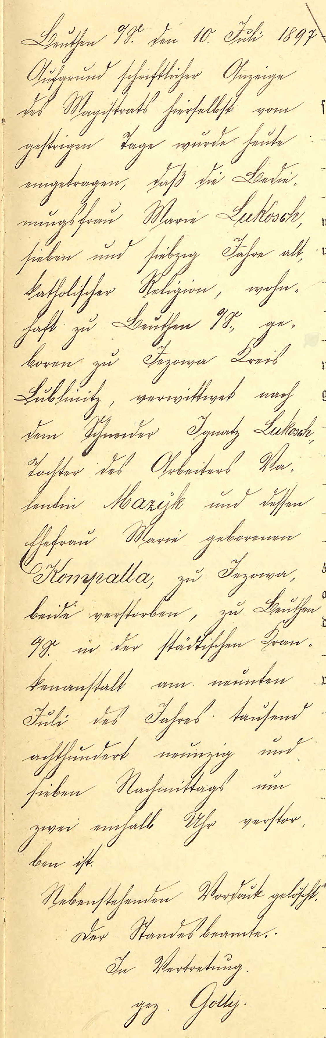 Sterbeeintrag M. Lukosch