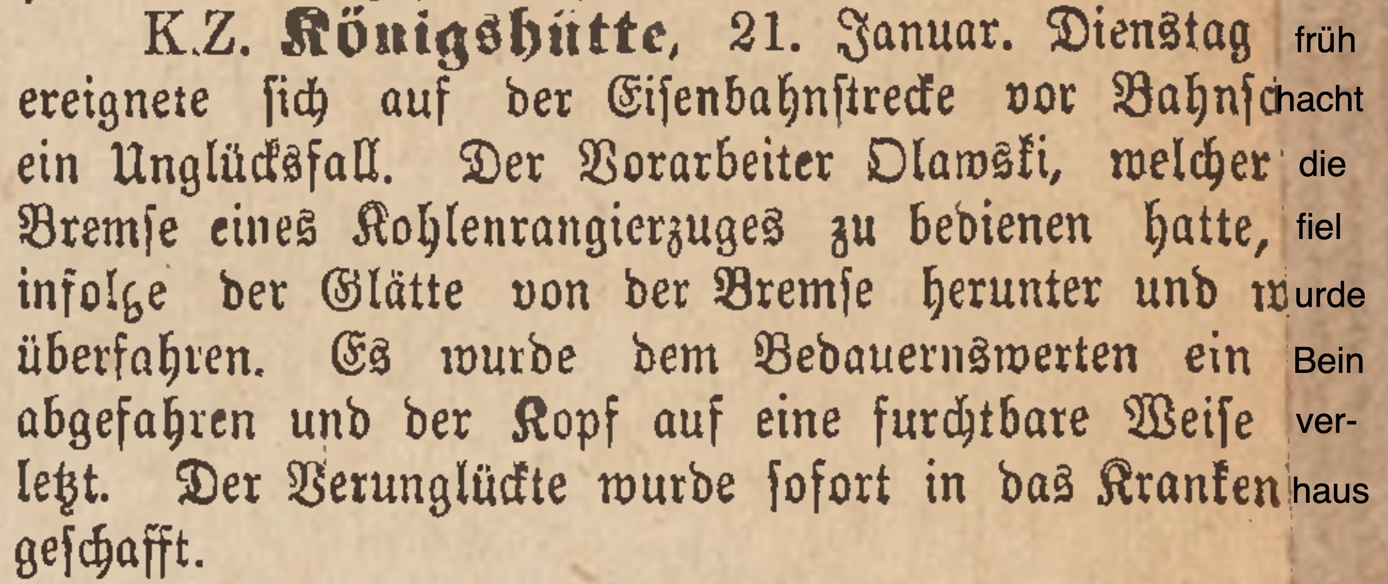 Artikel in der Oberschlesischen Volksstimme vom 26.01.1890
